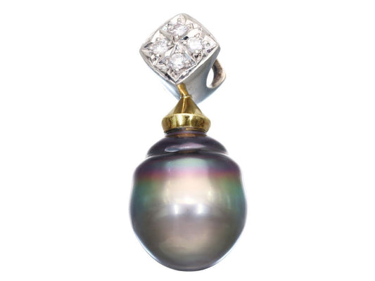 Tahitian pearl pendant, approximately 13.0mm diameter, 0.11ct, 6.7g, Pt900/K18 