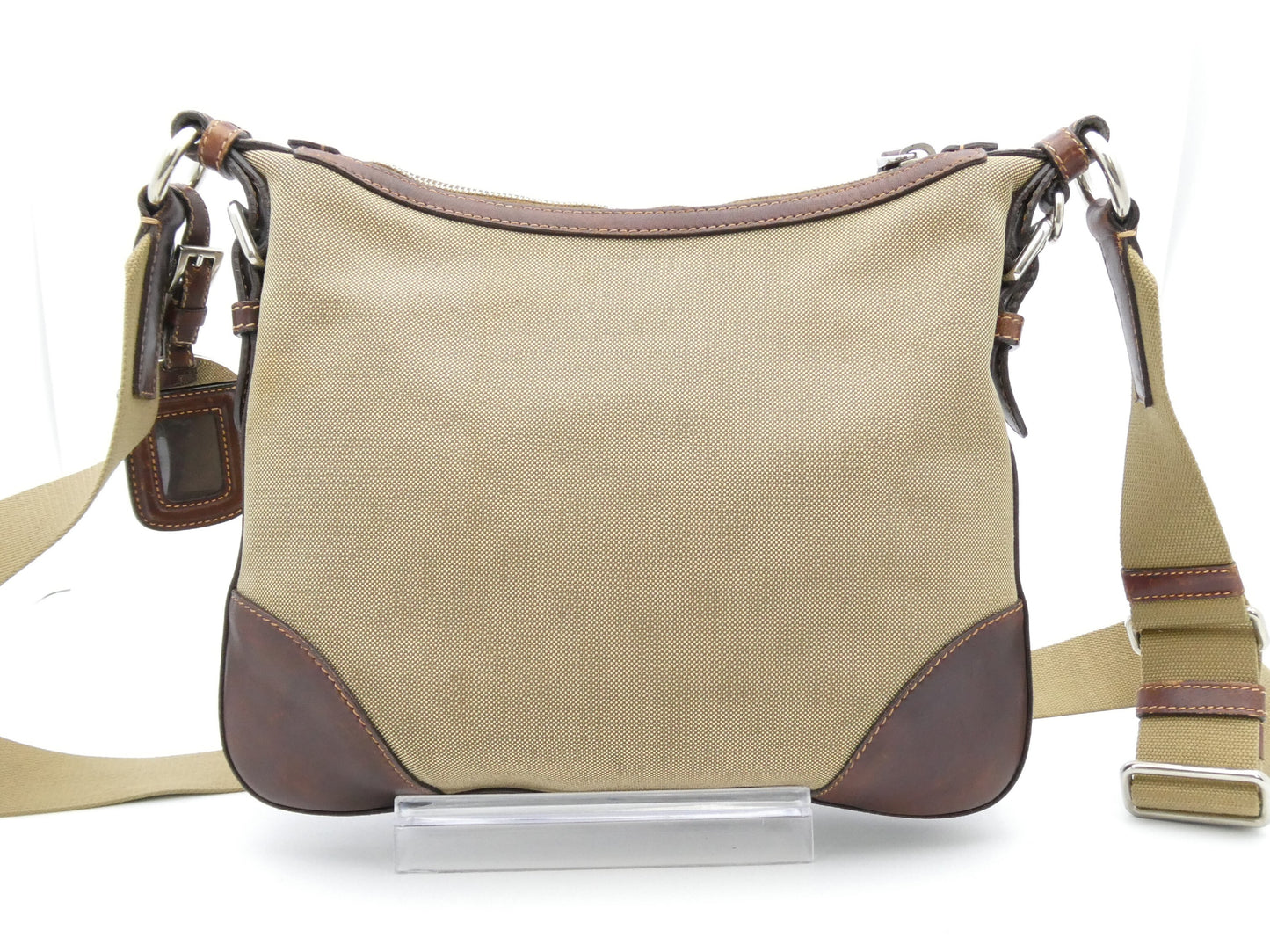 PRADA Logo Jacquard Canvas and Leather Shoulder Bag