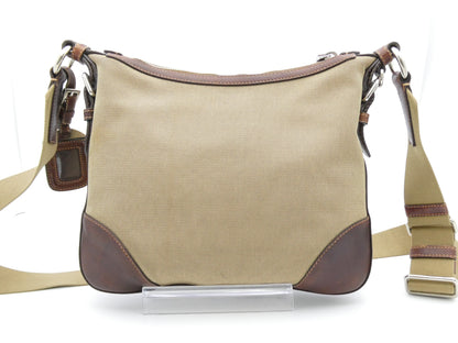 PRADA Logo Jacquard Canvas and Leather Shoulder Bag
