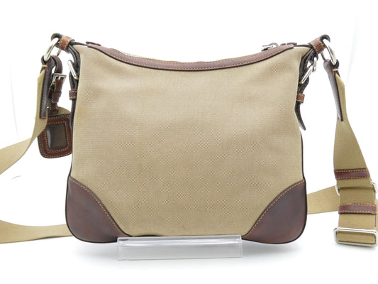 PRADA Logo Jacquard Canvas and Leather Shoulder Bag