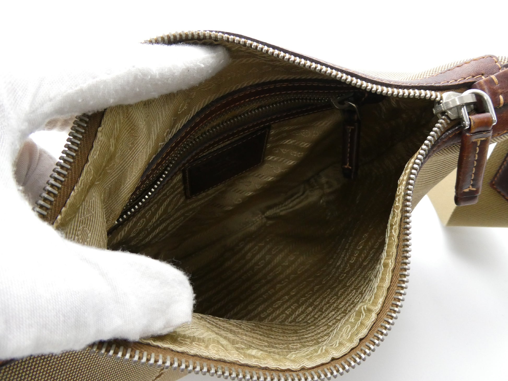 PRADA Logo Jacquard Canvas and Leather Shoulder Bag