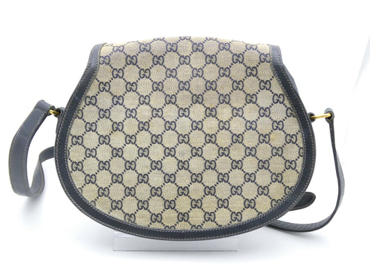 GUCCI Horsebit Hardware GG Canvas Leather Shoulder Bag