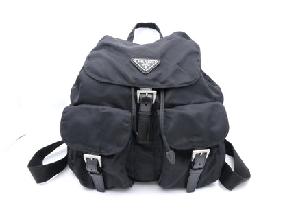 PRADA logo plate nylon and leather backpack