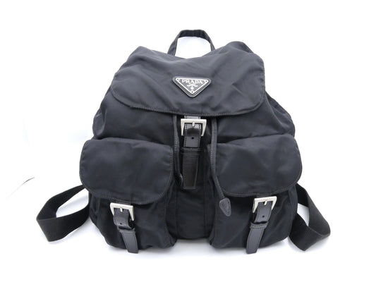 PRADA logo plate nylon and leather backpack