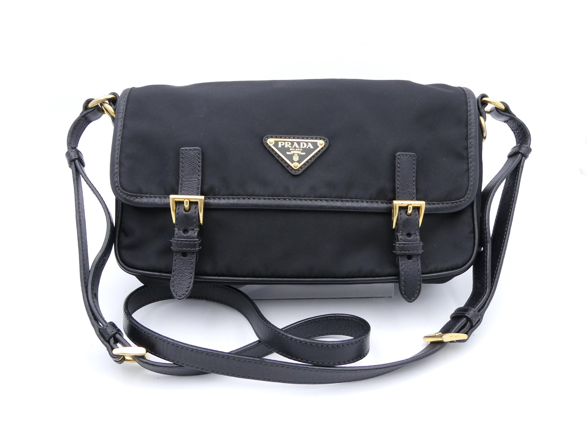 PRADA logo plate nylon shoulder bag
