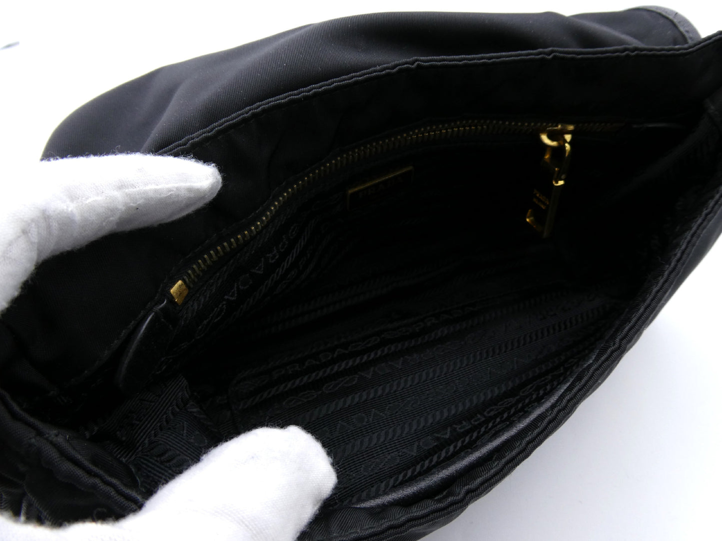 PRADA logo plate nylon shoulder bag
