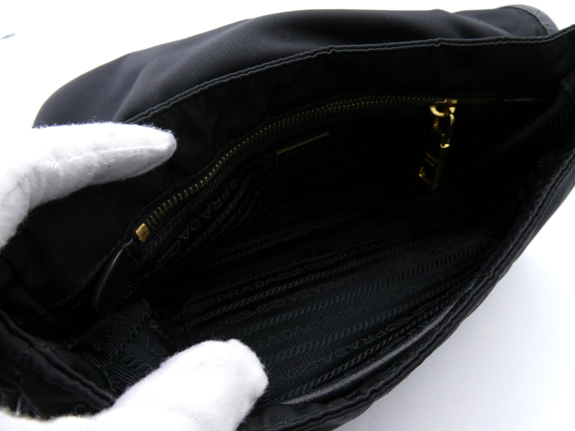 PRADA logo plate nylon shoulder bag
