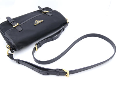 PRADA logo plate nylon shoulder bag