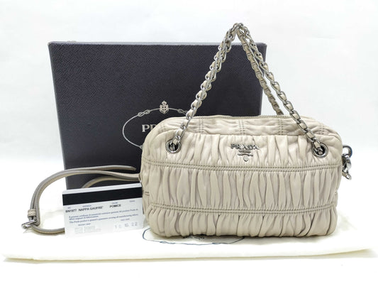 PRADA Gathered Logo Shoulder Bag Handbag