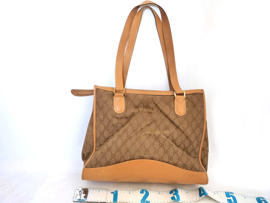GUCCI GG Canvas Leather Shoulder Tote Bag with GG Pattern