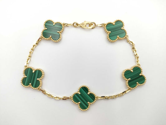 Van Cleef & Arpels Vintage Alhambra Malachite Bracelet/Bangle in Yellow Gold and Au750, 12.6g 