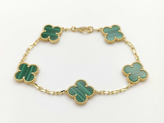Van Cleef & Arpels Vintage Alhambra Malachite Bracelet/Bangle in Yellow Gold and Au750, 12.6g 