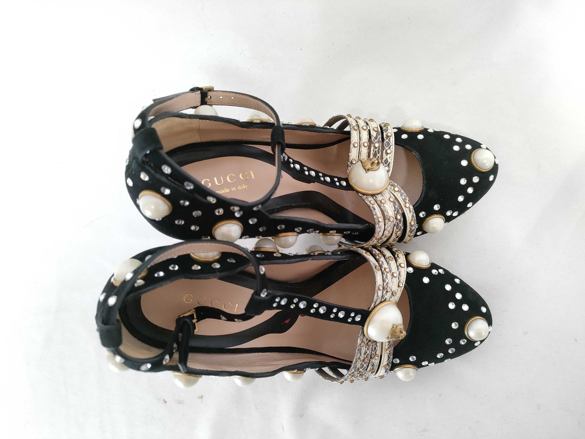 GUCCI GUCCI Tiger Head Python Pumps with Pearls