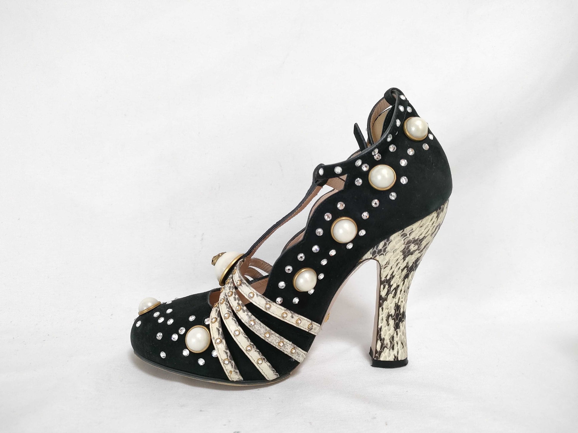 GUCCI GUCCI Tiger Head Python Pumps with Pearls