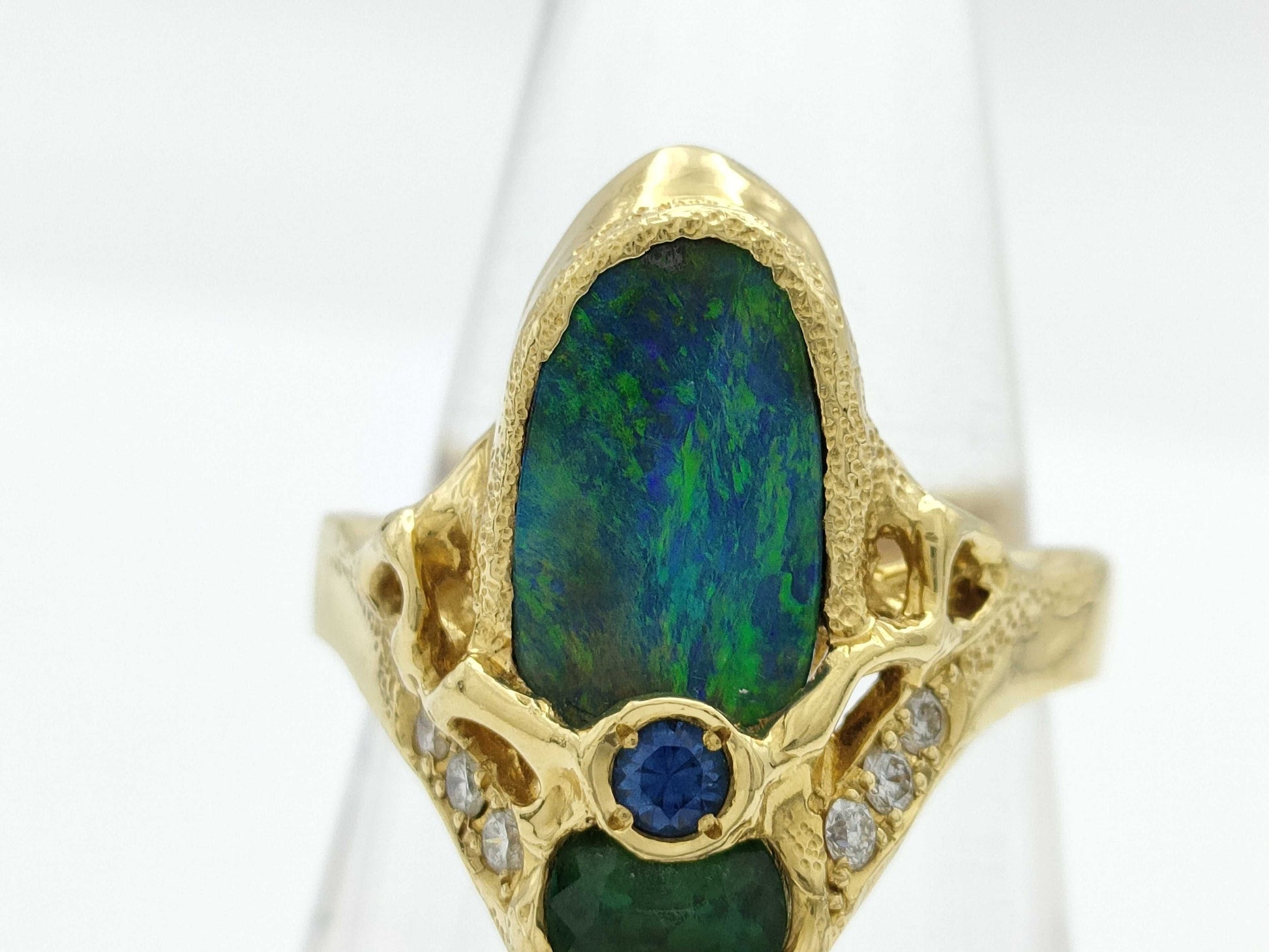 Opal, Diamond, and 18K Gold Ring 