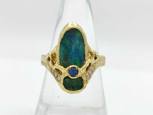 Opal, Diamond, and 18K Gold Ring 