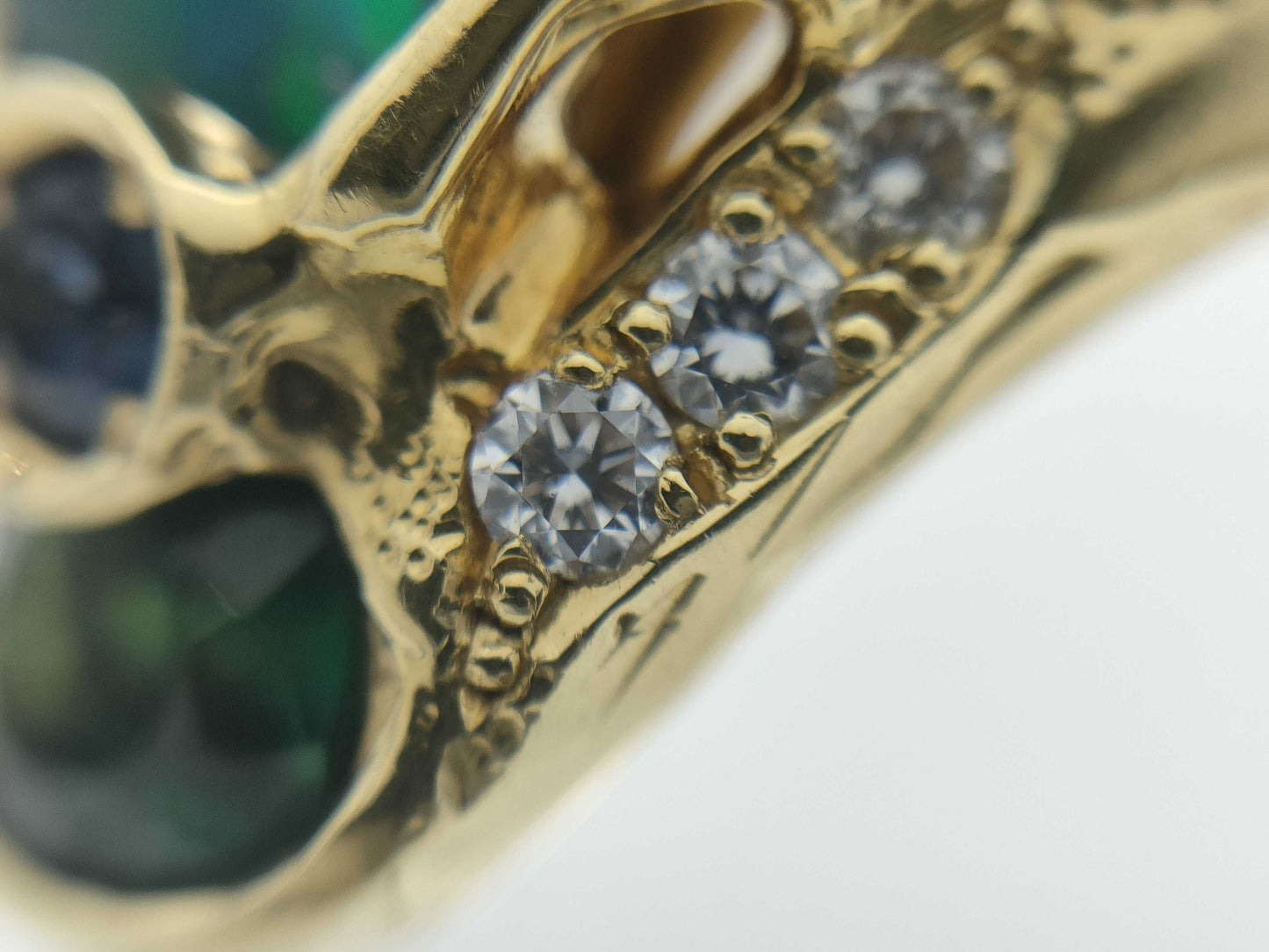 Opal, Diamond, and 18K Gold Ring 