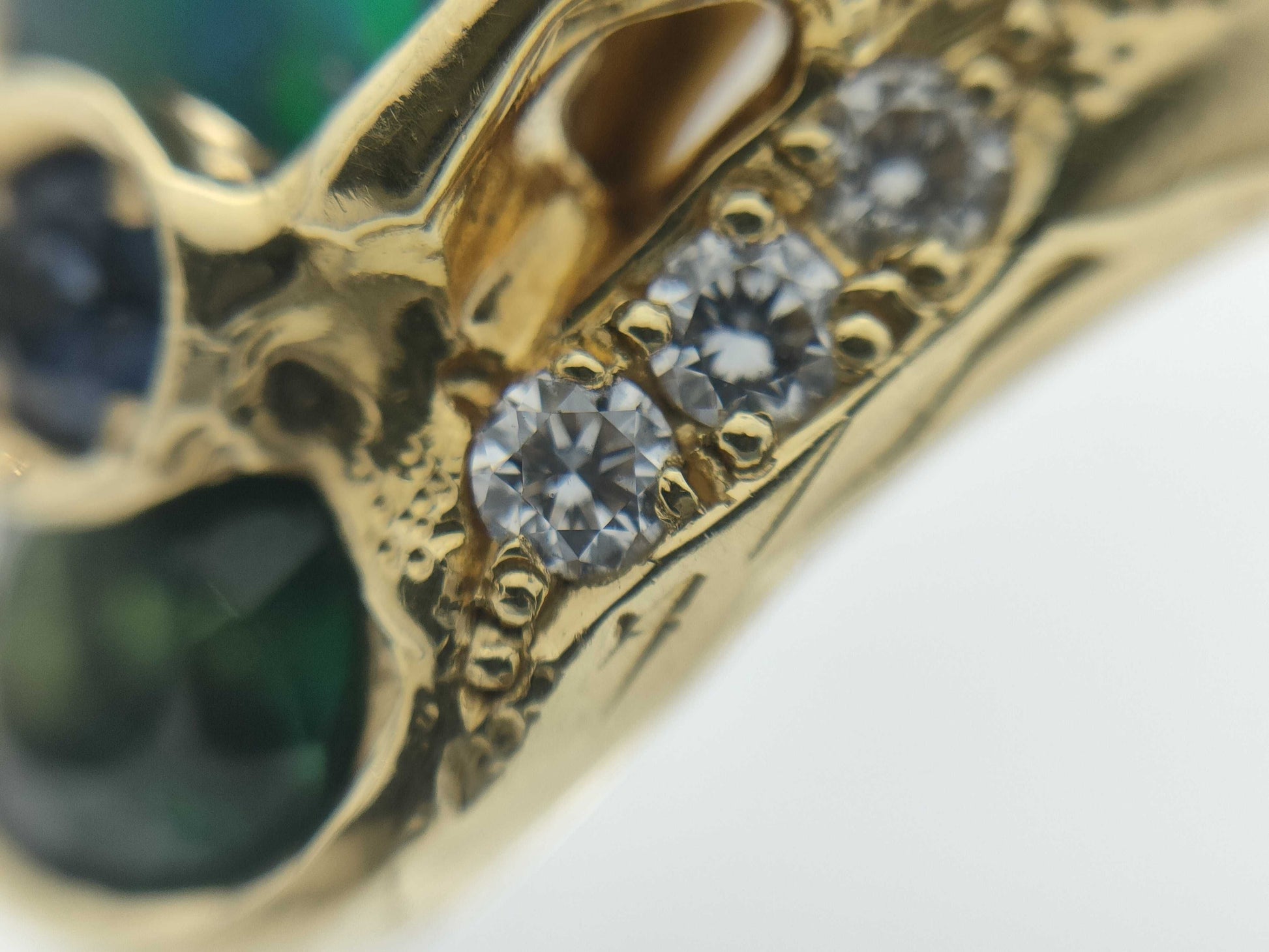 Opal, Diamond, and 18K Gold Ring 