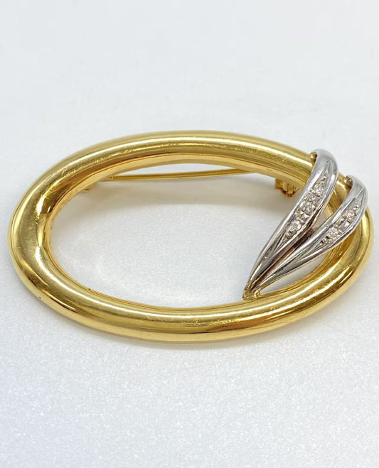 D0.04ct K18/Pt900 4.8g Brooch 