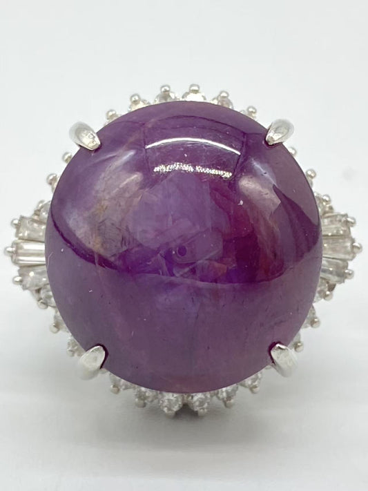 Purple Star Sapphire 39.66ct D0.2ct Pt900 20.0g Ring 