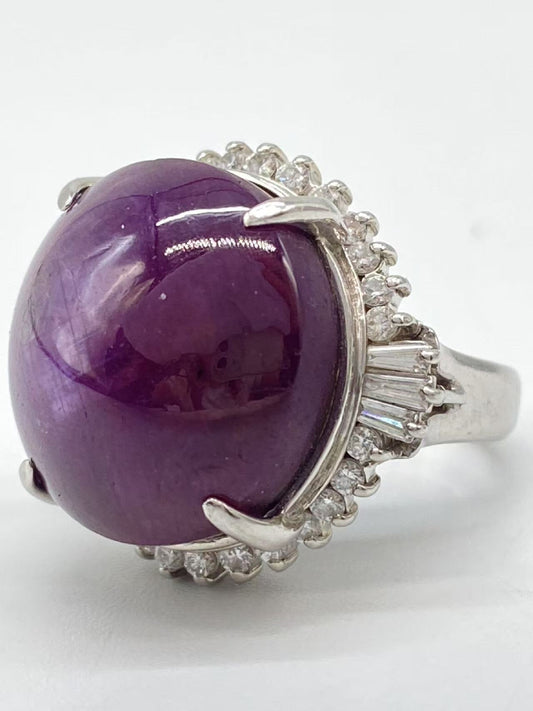 Purple Star Sapphire 39.66ct D0.2ct Pt900 20.0g Ring 