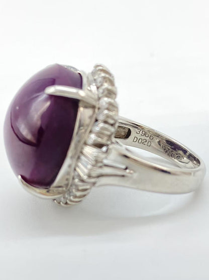 Purple Star Sapphire 39.66ct D0.2ct Pt900 20.0g Ring 