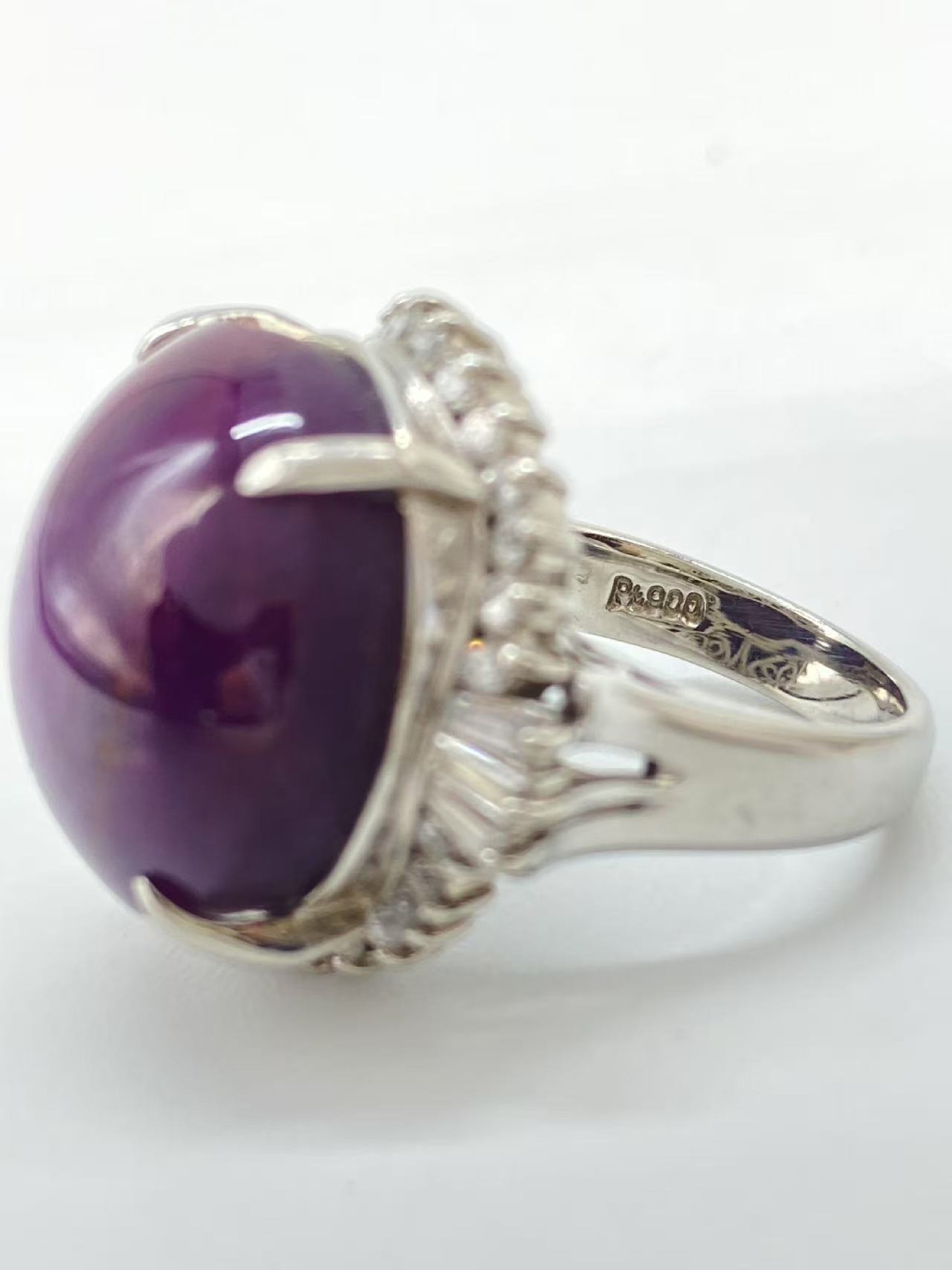 Purple Star Sapphire 39.66ct D0.2ct Pt900 20.0g Ring 