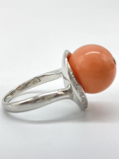Coral Diameter Approx. 13.4mm D0.13ct Pt900 15.0g Ring 