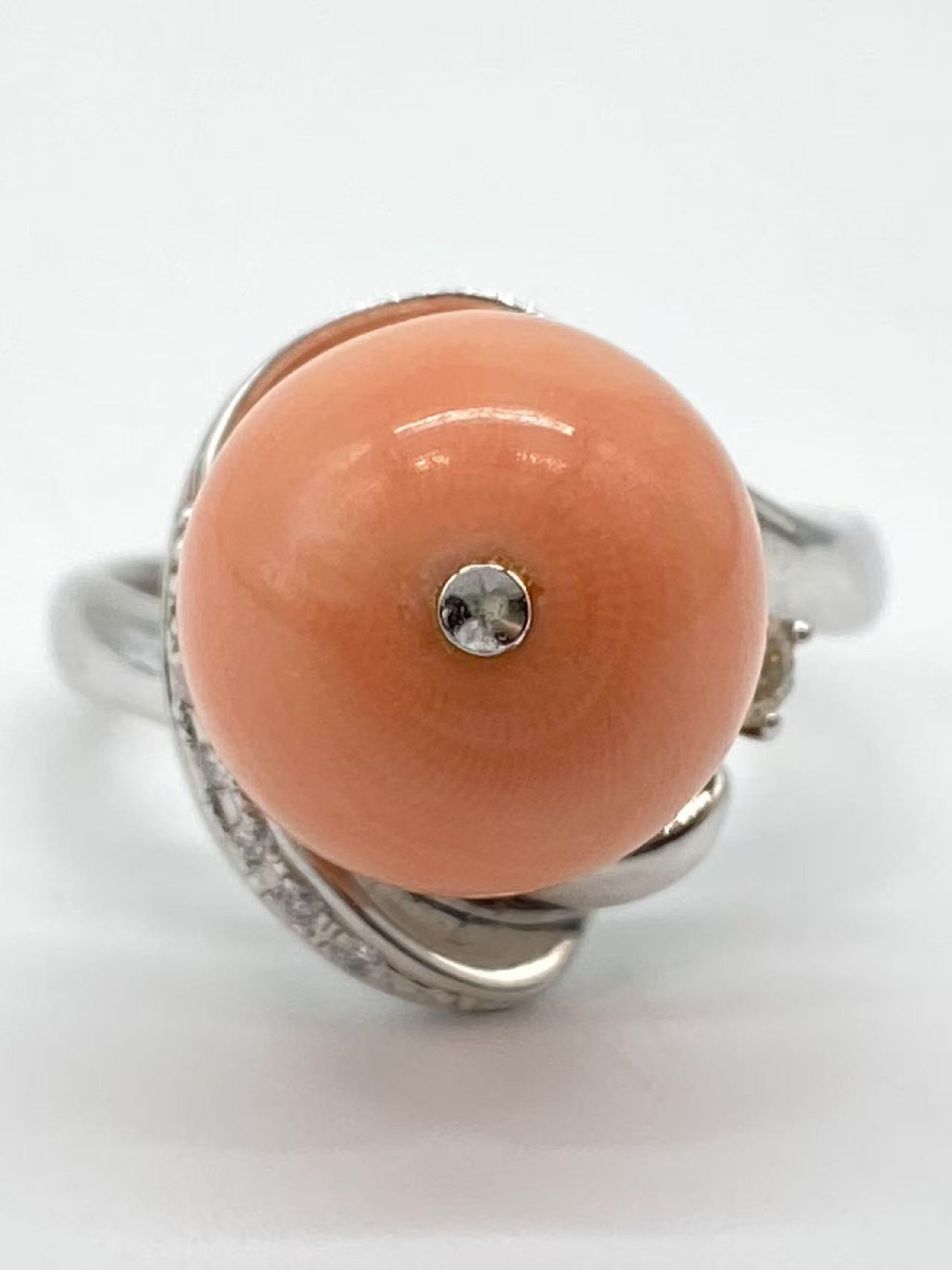 Coral Diameter Approx. 13.4mm D0.13ct Pt900 15.0g Ring 