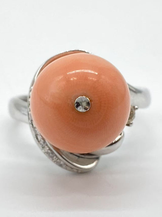 Coral Diameter Approx. 13.4mm D0.13ct Pt900 15.0g Ring 