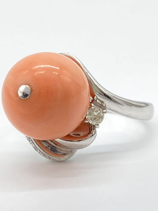 Coral Diameter Approx. 13.4mm D0.13ct Pt900 15.0g Ring 