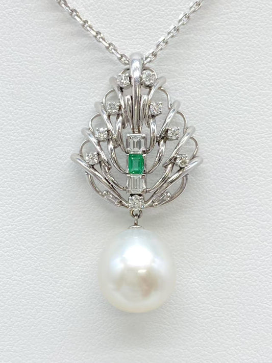 Pearl 12.1*13.1mm Emerald Diamond Pm 13.0g Necklace 