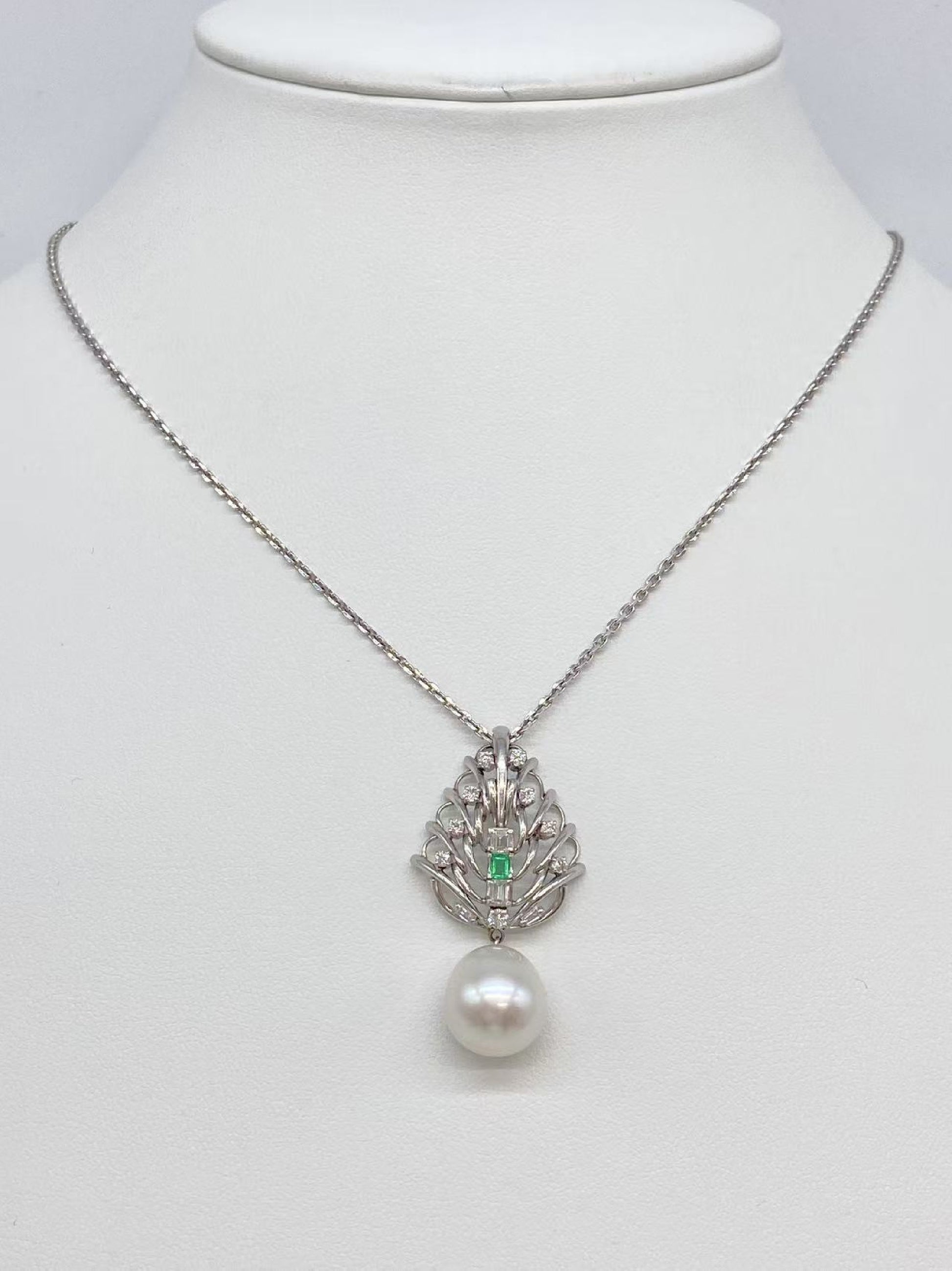 Pearl 12.1*13.1mm Emerald Diamond Pm 13.0g Necklace 
