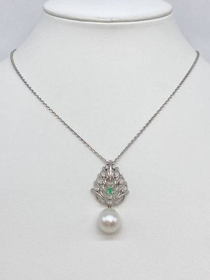 Pearl 12.1*13.1mm Emerald Diamond Pm 13.0g Necklace 