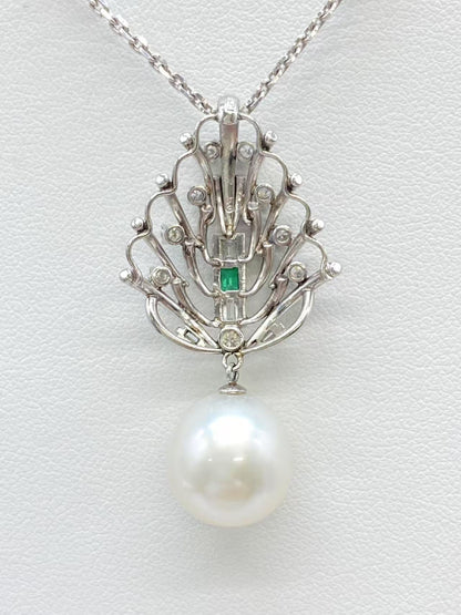 Pearl 12.1*13.1mm Emerald Diamond Pm 13.0g Necklace 
