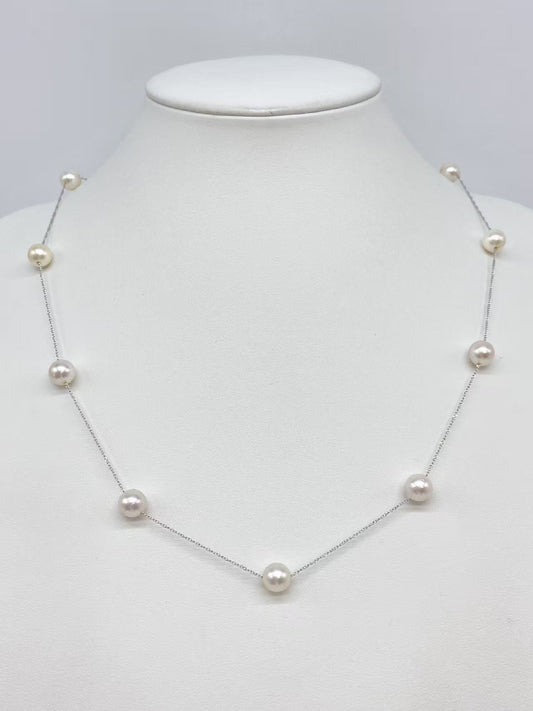 Pearl necklace, approximately 8.1-8.4mm, 10.4g, sterling silver 