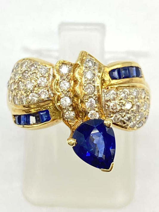 Sapphire and Diamond 18K Gold Ring, 5.9g 