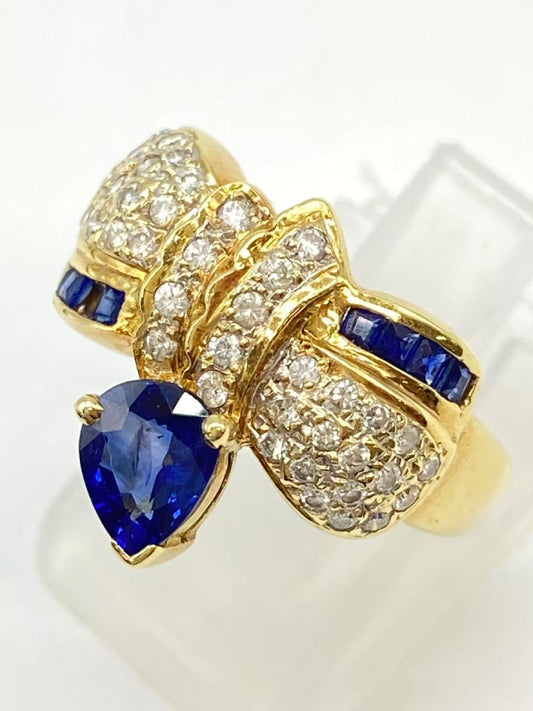 Sapphire and Diamond 18K Gold Ring, 5.9g 