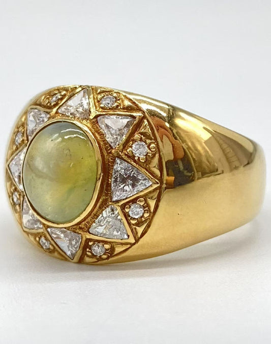 Chrysoberyl Cat's Eye Diamond Ring, 18K Gold, 11.6g 