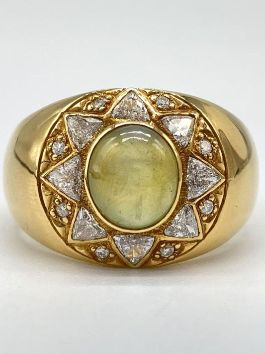 Chrysoberyl Cat's Eye Diamond Ring, 18K Gold, 11.6g 