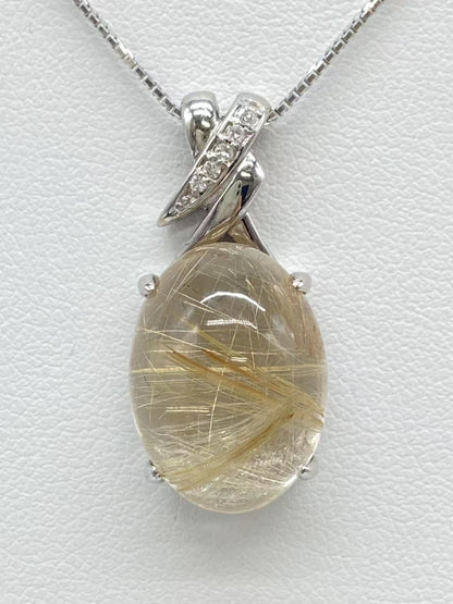 Rutilated Quartz 15.03ct D0.08ct K18WG 9.1g Necklace 