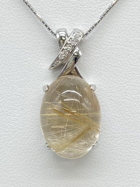 Rutilated Quartz 15.03ct D0.08ct K18WG 9.1g Necklace 