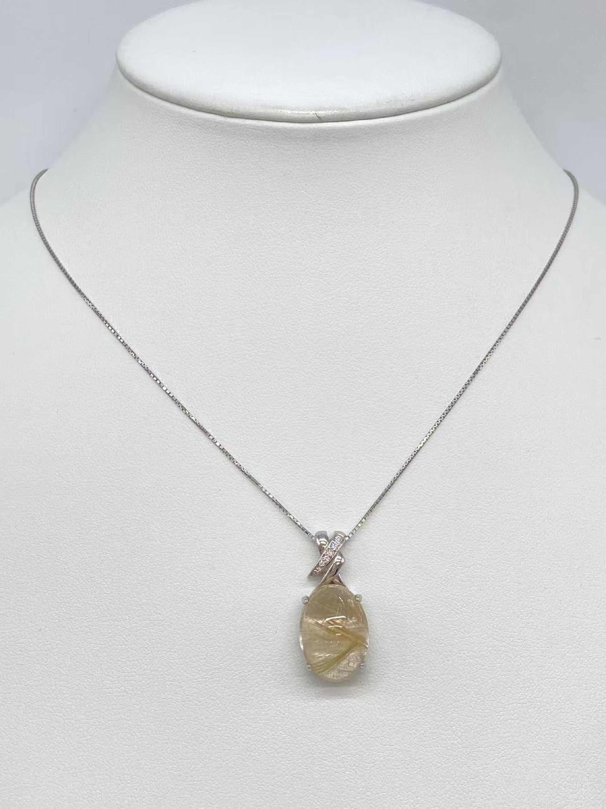 Rutilated Quartz 15.03ct D0.08ct K18WG 9.1g Necklace 