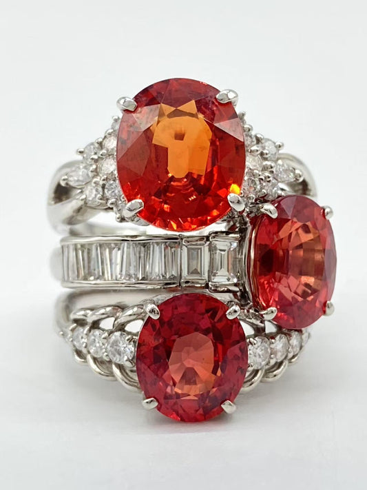 S3.45/4.16/3.11ct D0.66/0.31/0.23ct Pt900 18.8g Ring 