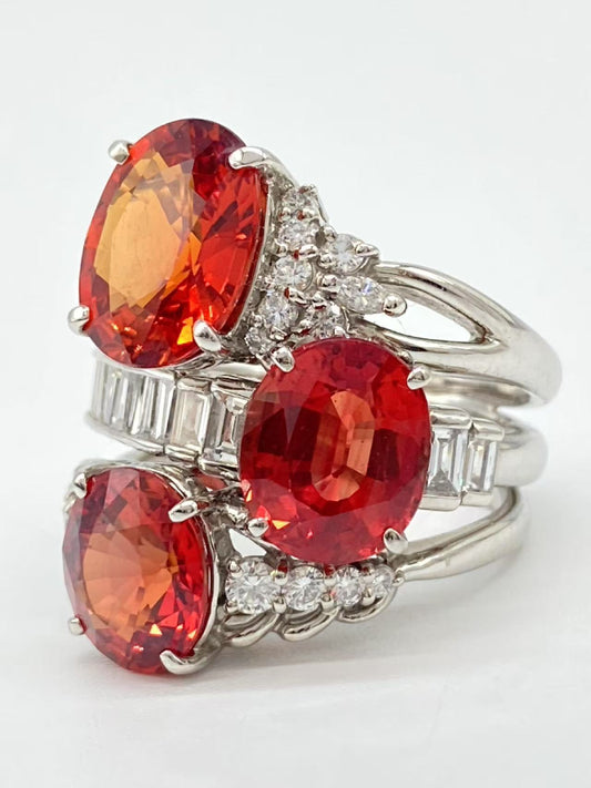 S3.45/4.16/3.11ct D0.66/0.31/0.23ct Pt900 18.8g Ring 