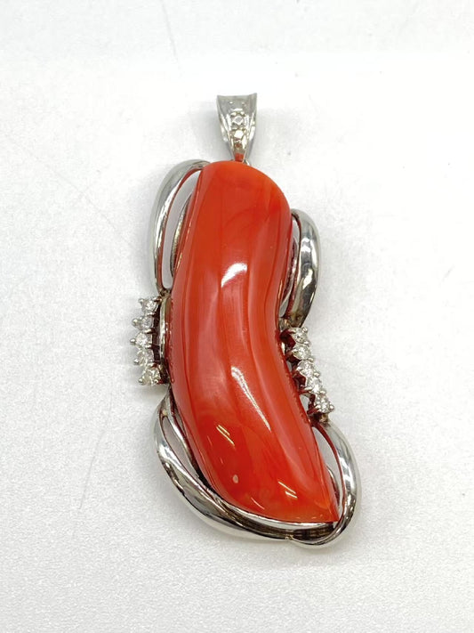 Coral D0.28ct Pt900 19.2g Pendant Top 