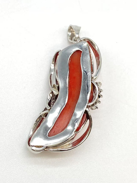 Coral D0.28ct Pt900 19.2g Pendant Top 