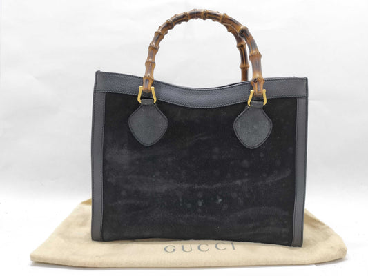 GUCCI Bamboo Suede Leather Handbag