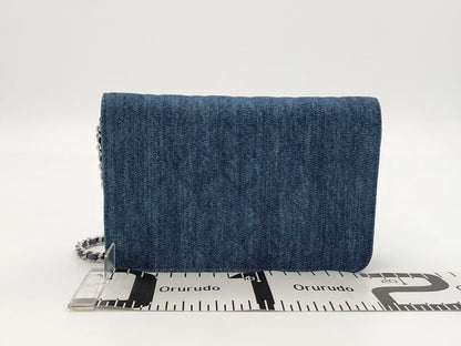 CHANEL CHANEL Matelasse Camellia Denim Chain Shoulder Wallet Bag