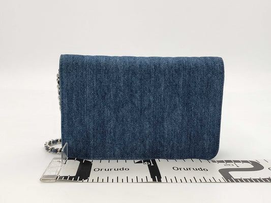 CHANEL CHANEL Matelasse Camellia Denim Chain Shoulder Wallet Bag